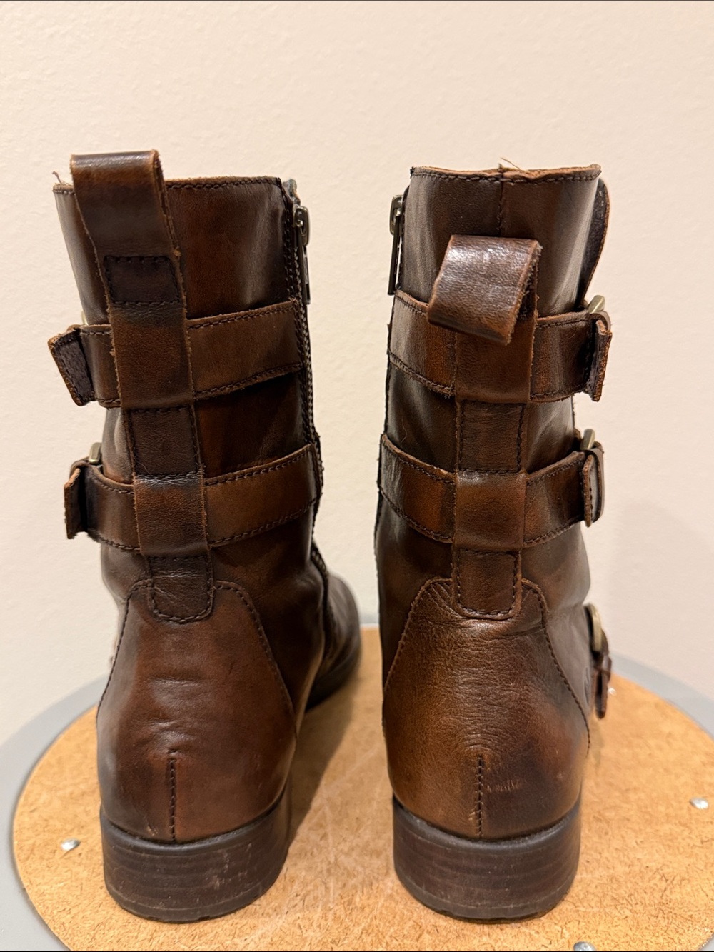 Born Brown Leather Buckle Ankle Boots - Picture 4 of 7
